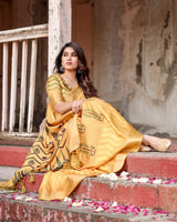 Light Yellow Floral Printed Cotton Silk Saree