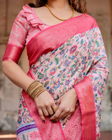 Light Pink Floral Printed Cotton Silk Saree