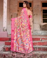 Rose Pink Floral Printed Cotton Silk Saree