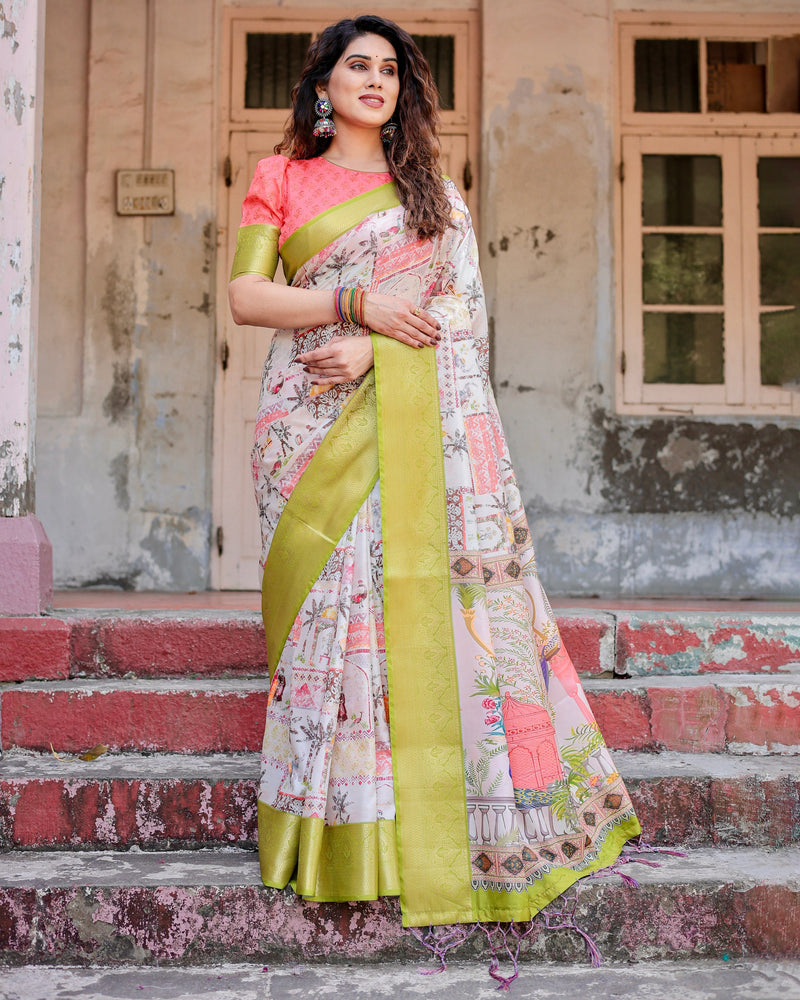 Multi Color Floral Printed Cotton Silk Saree