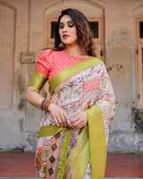 Multi Color Floral Printed Cotton Silk Saree
