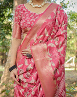 Amaranth Red Floral Printed Cotton Silk Saree