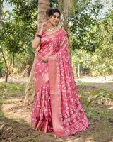 Amaranth Red Floral Printed Cotton Silk Saree