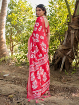Crimson Red Floral Printed Cotton Silk Saree