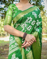 Kelly Green Floral Printed Cotton Silk Saree