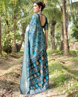 Rama Color Floral Printed Cotton Silk Saree