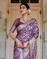 Luxury Purple Floral Printed Cotton Silk Saree