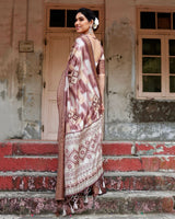 Brown Floral Printed Cotton Silk Saree