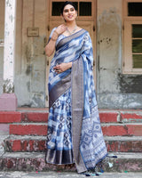 Blue Floral Printed Cotton Silk Saree
