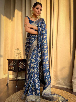 Jamsa Blue Banarasi Silk Saree