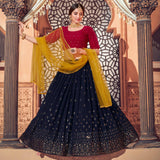Multi Color Festive Wear Thread with Sequence Embroidered Georgette Lehenga Choli