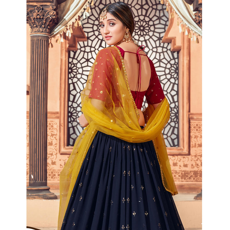Multi Color Festive Wear Thread with Sequence Embroidered Georgette Lehenga Choli