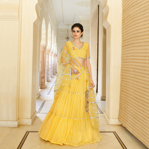 Adorable Yellow Colored Wedding Wear Designer Gotta Patti Pattern Butterfly Net Lehenga Choli