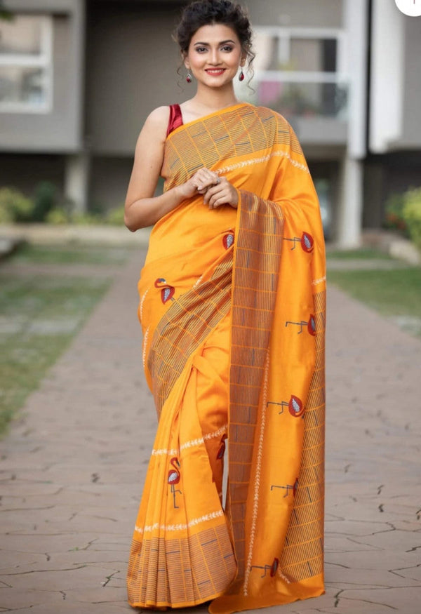 Yellow Mustered Handloom Weaving Silk Saree With Rich Contrast Wooven Pallu
