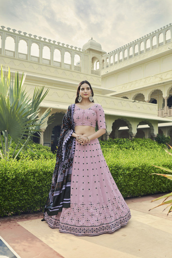 Designer Dusty Pink Color Sequence Embroidery Work Lehenga Choli