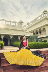 Designer Yellow With Pink Color Sequence Embroidery Work Lehenga Choli