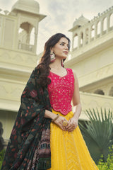 Designer Yellow With Pink Color Sequence Embroidery Work Lehenga Choli