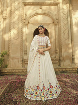 White Color Thread Sequence Work Party Wear Lehenga Choli
