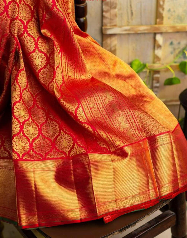 Yellow-red Beautiful Rich Pallu & Jacquard Work On All Over The Saree.