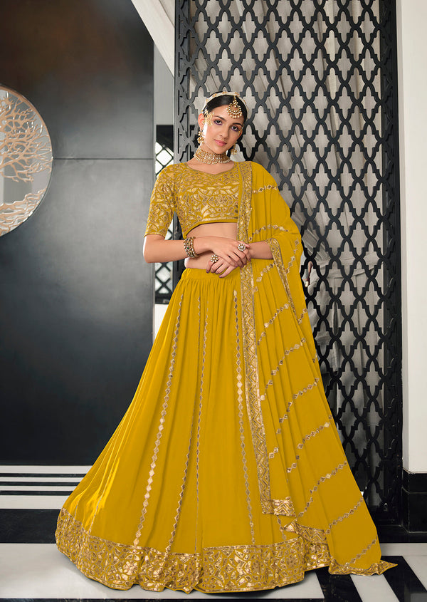 Yellow Color Thread With Sequence Work Designer Lehenga Choli With Belt