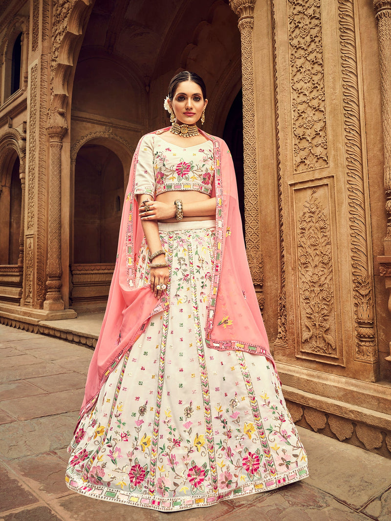 New Exclusive Beige Colour Embroiered Semi Stitched Bridal Lehenga Choli Collection