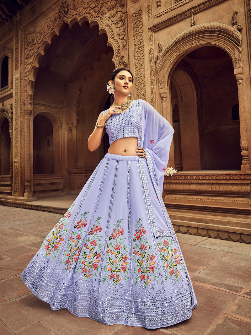 New Exclusive Lovender Colour Embroiered Semi Stitched Bridal Lehenga Choli Collection
