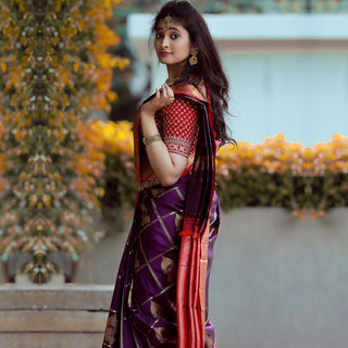 Contrast With Exclusive Jacquard Rich Pallu & Jacquard Work Party Wear Saree