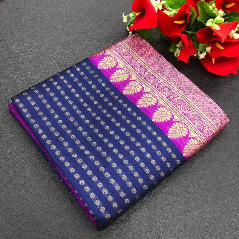 Appealing Blue Soft Banarasi Silk Saree With Alluring Blouse  Party Werar , New Collection , Festival Look Like Saree