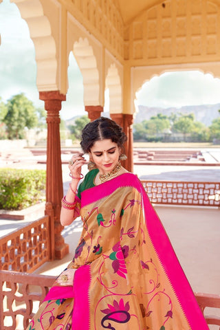 Valiba Pink Paithani Flower Design For Merriage Function And Party Wear Saree