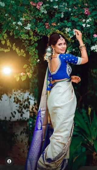 Gorgeous Festival Wear Soft Silk White With Blue Color Function Wear Saree