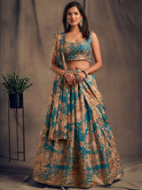 Dove Blue Floral Embroidered Organza Wedding Wear Lehenga Choli