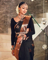 Beautiful Dark Black Women's Kanjivaram Banarasi Soft Kota Silk Saree