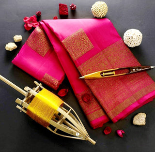 Valiba Pink-Gold Beautiful Rich Pallu And Jacquard Saree