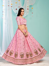 Alluring Pink Embroidered Wedding Wear Lehenga and Blouse With Dupatta