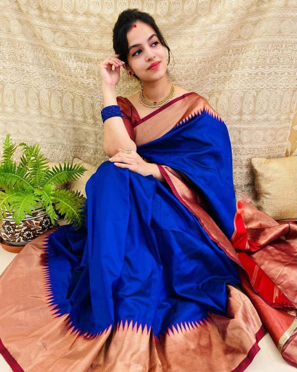 Chapfallen Blue Woven Banarasi Silk Saree