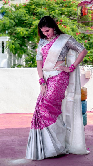 Halcyon Pink Banarasi Silk Saree