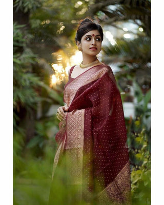 Claret Maroon Banarasi Silk Saree