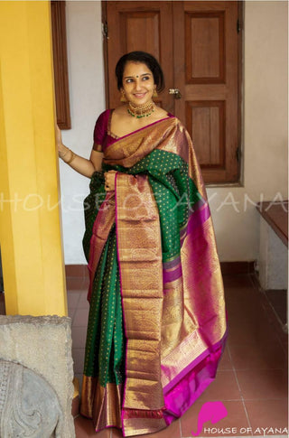 Brimming Green Woven Banarasi Silk Saree