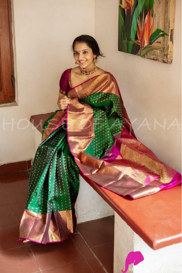Brimming Green Woven Banarasi Silk Saree