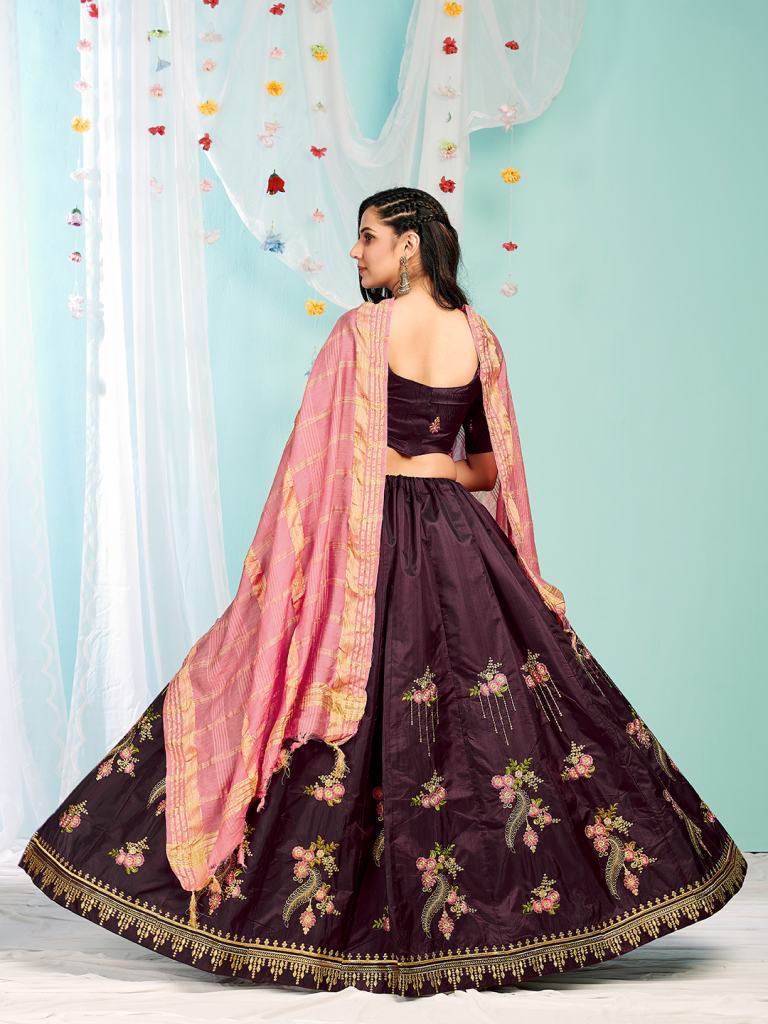 Pink Coloured Embroidered Semi-stitched Lehenga & Unstitched Blouse With Dupatta