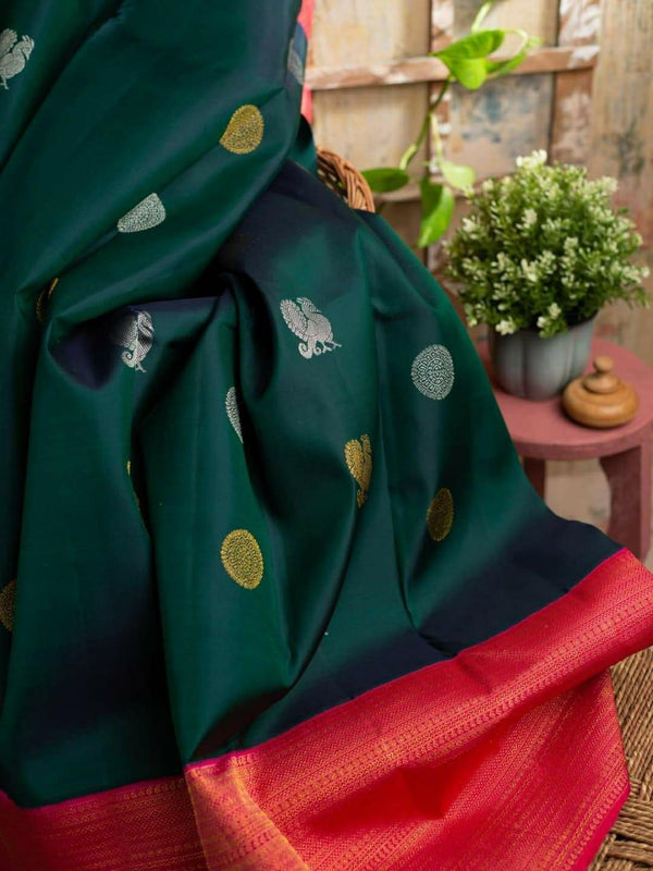 Valiba Kanchi Rich C-Green Rama Color Soft Silk Saree With lovely Banarasi Sari