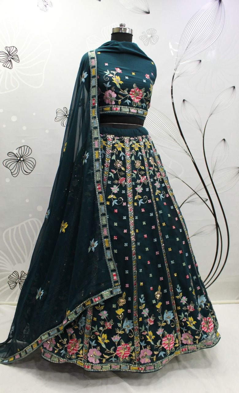 New Exclusive Teal Colour Embroiered Semi Stitched Bridal Lehenga Choli Collection