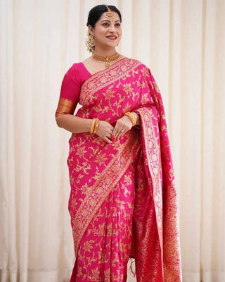 Carmine Pink Banarasi Silk Saree