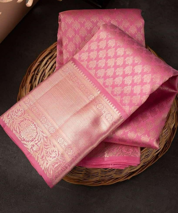 Valiba Punchy Peach Kanchi Soft Silk Sari With Attached Blouse Silk Sarees