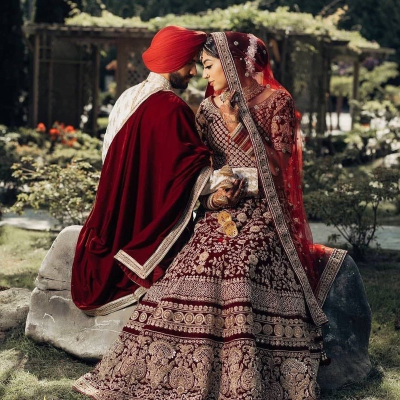 New Bridal Stunning Looking Maroon Velvet Lehengha Choli Set With Dupatta