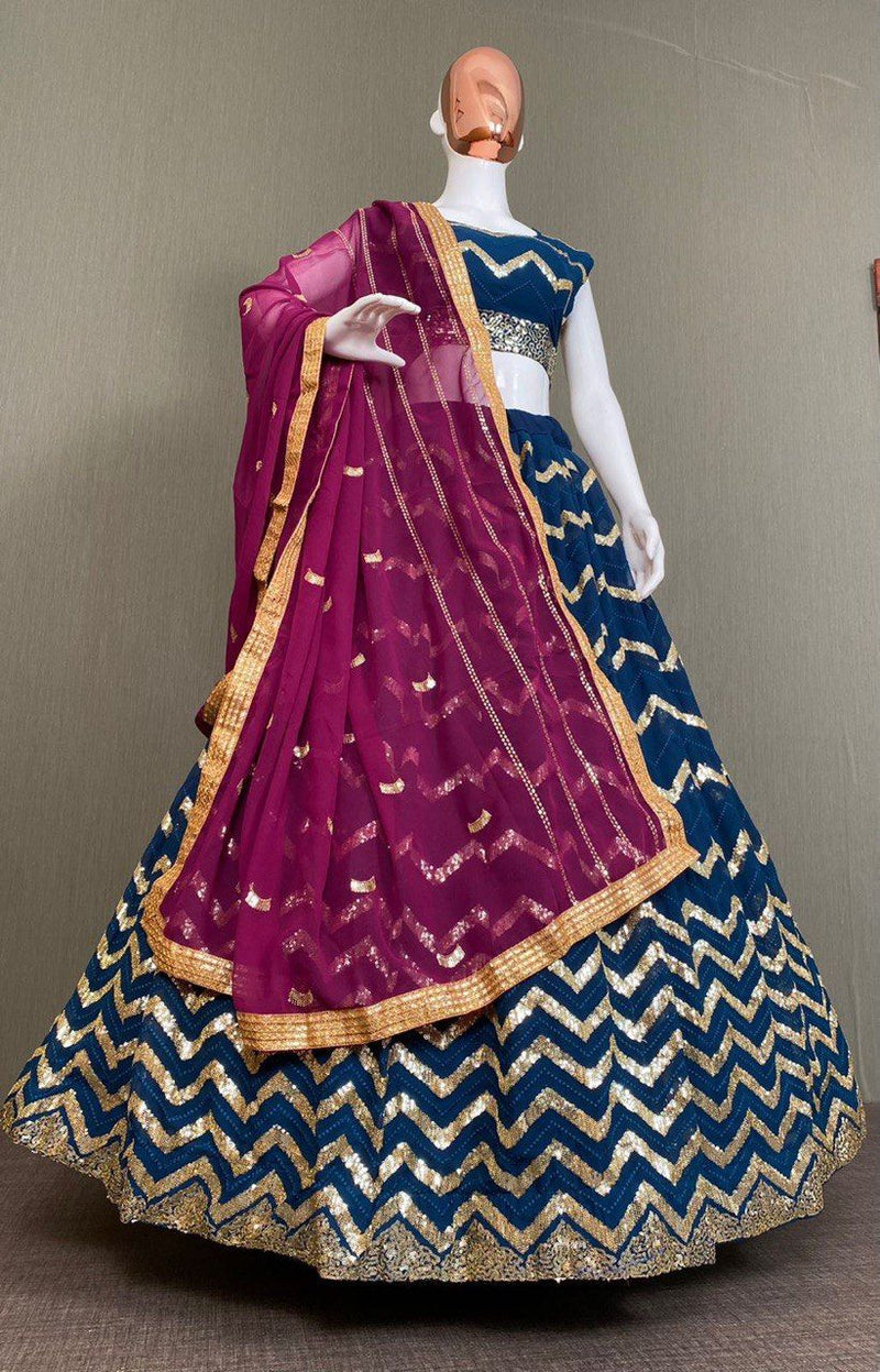 Exclusive Faux Georgette Sequance Embroidery Work Lehenga Choli With Dupatta