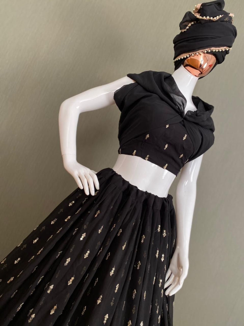 Beutique Style Designer Black Georgette Lehenga Choli With Blouse