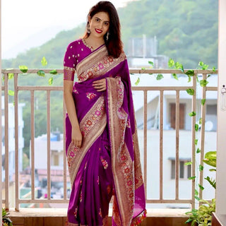 Kanchipuram Royal Purple Soft Silk Banarasi Lichi Silk Saree
