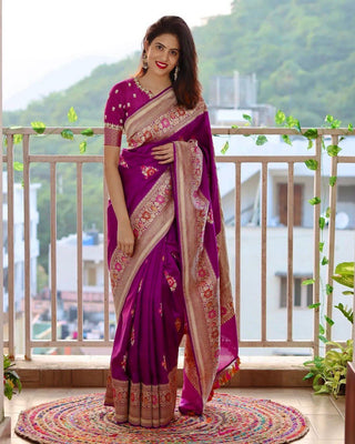 Kanchipuram Royal Purple Soft Silk Banarasi Lichi Silk Saree