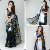 Black Leaf Handloom Weaving Silk Saree With Rich Contrast Wooven Pallu